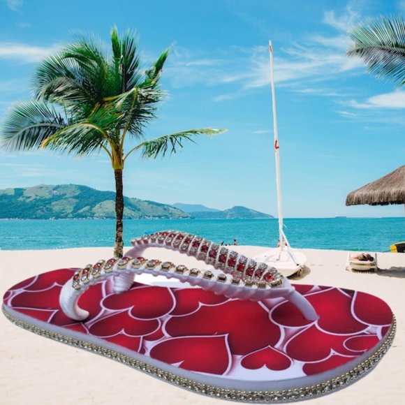 Women's Luxury Flip Flops with hearts, crystals and rhinestones, all occasions. - Picture 4 of 17